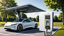 Elektroauto an einer Carport-Ladestation von eta plus